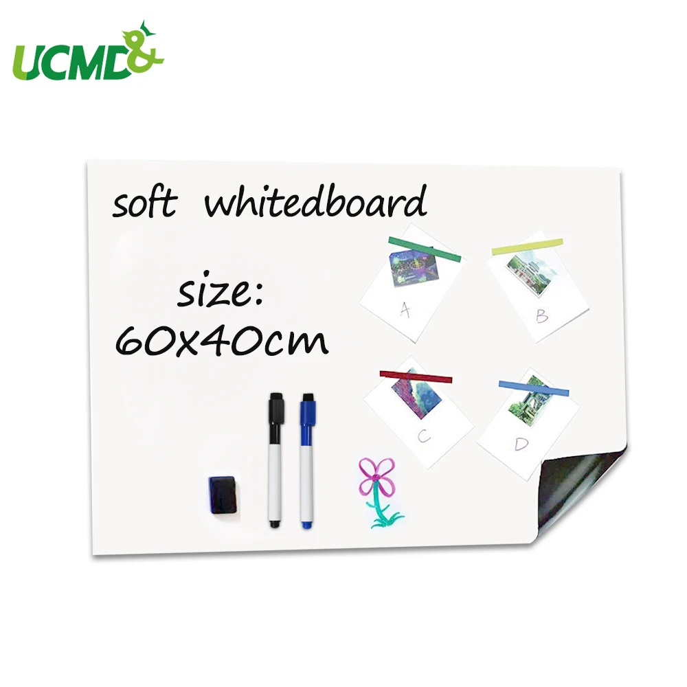 School Home Office Dry wipe Magnetic Pen Tray Aluminium Trim Dry Wipe Whiteboard Hanging Drawing Writing Notice Removable White Board Memo 60CM X 40CM Duster Markers & Magnets 500MM x 350 MM