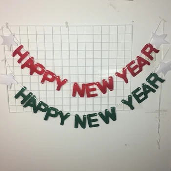 

Freeshipping Happy New Year party banner non woven felt letter banner red green holiday celebration decoration