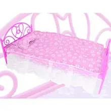Мини Милая Розовая кукла пластиковая кровать+ подушка+ простыня кукольный домик мебель аксессуары для куклы Барби игровой дом для девочки