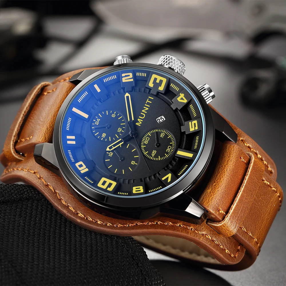 

zegarki meskie Mens Watches Top Brand Men Military Quartz Watch Luxury Leather Sports Wristwatch Date Clock 1007G