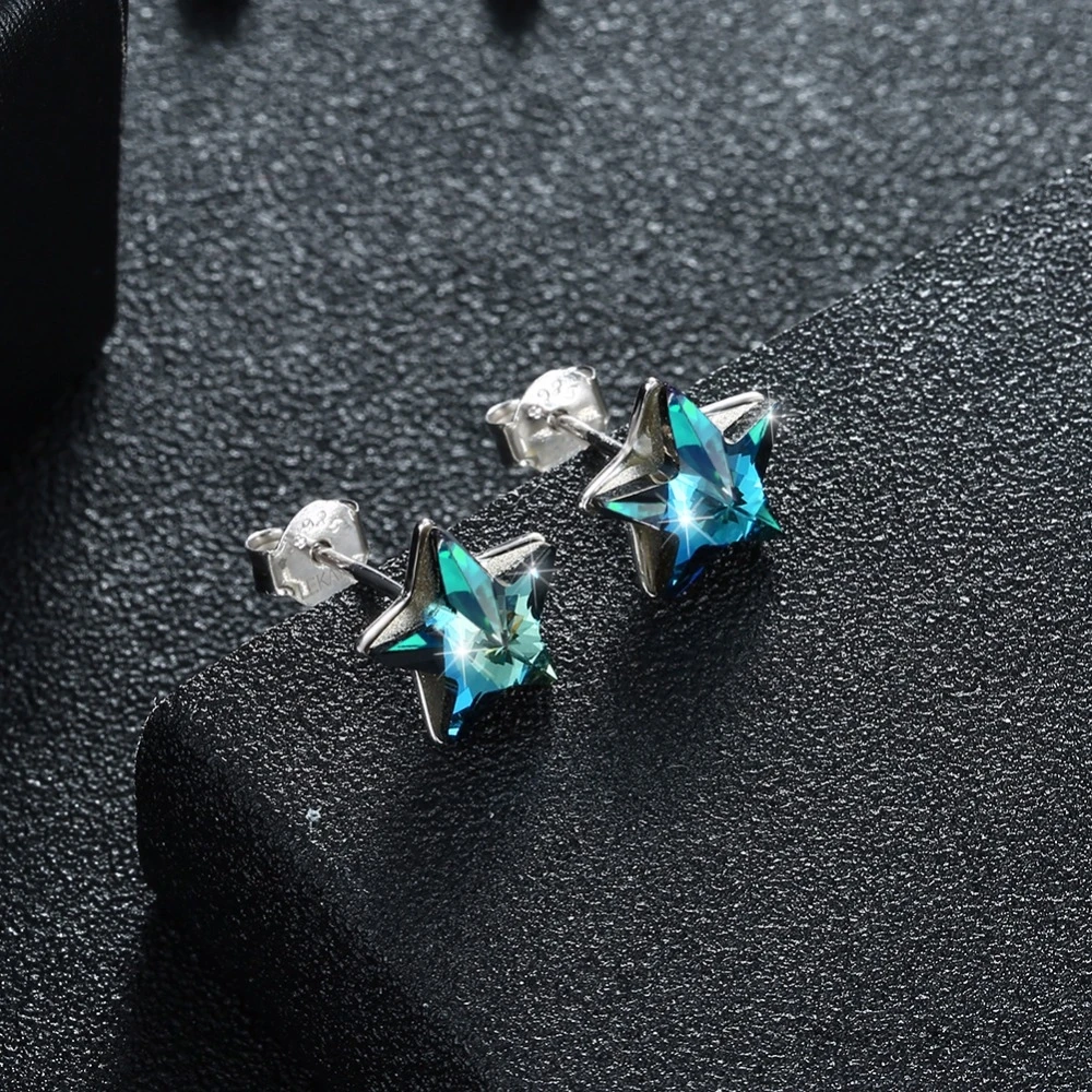 Изысканные ювелирные изделия, сделанные с кристаллами Swarovski, голубые серьги в виде звезды, настоящее Серебро S925 пробы, голубые серьги в виде звезды для женщин, подарок