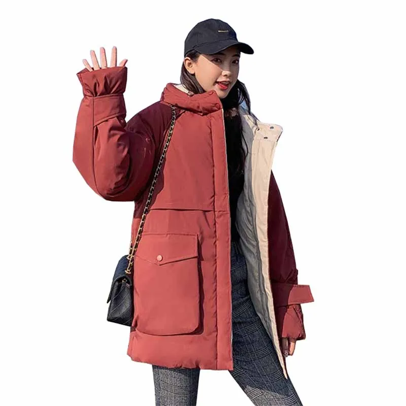 

Large size winter Loose cotton-padded jacket women parkas hooded students outerwear short down cotton jackets big pocket G442