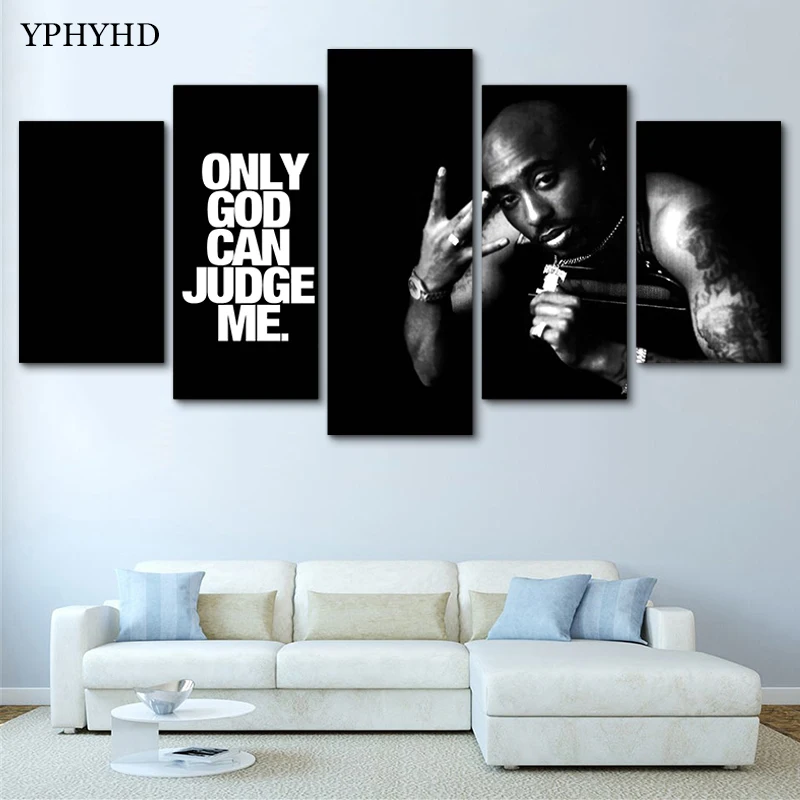 

YPHYHD Modern Decoration for Home 5 Piece Tupac Amaru Shakur Canvas Art Print Poster Picture Frames Modular Wall Paintings Art