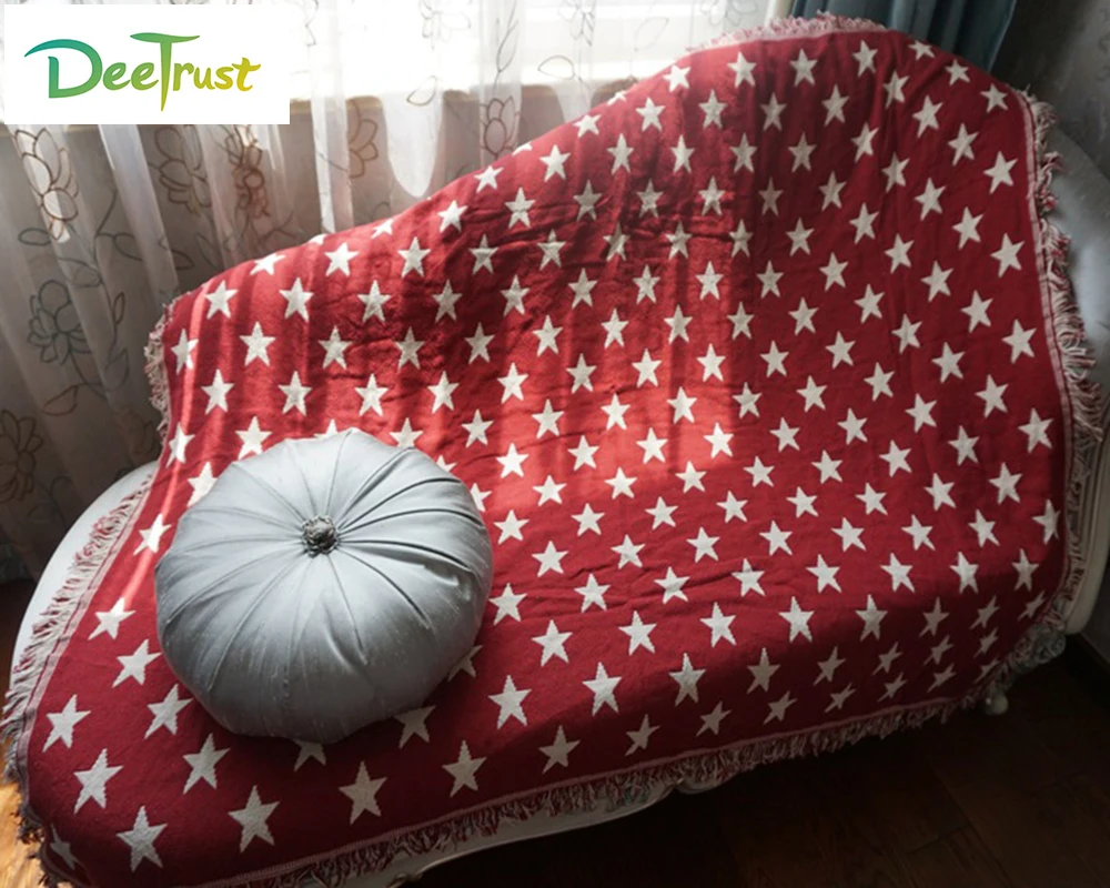 

American Cotton Solid Cartoon Star Thicken Blanket Fashion Throw on Sofa/Bed Blanket Table/Plane Decorative Blanket Piano Cover
