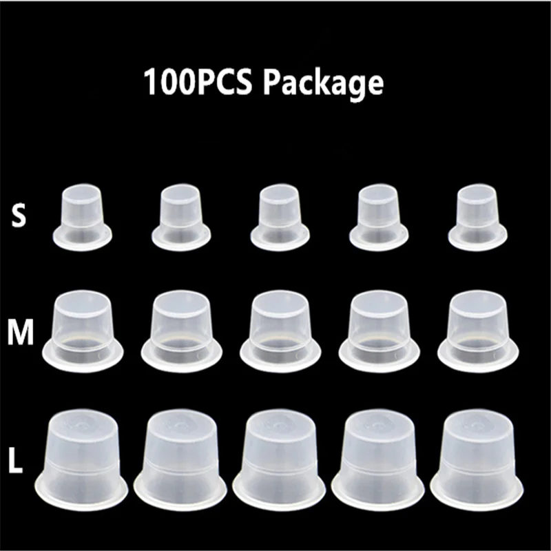 

New 100Pcs Plastic Microblading Tattoo Ink Cup Cap Pigment Clear Holder Container S/M/L Size for Needle Tip Grip Power Supply