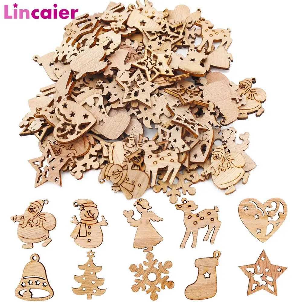 

50pcs Wooden DIY Arts Crafts Decorations Christmas Tree Snowman Snowflake Deer Xmas Hanging Ornament Birthday Table Decor
