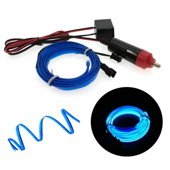 

Car lights 6mm Sewing Edge Neon Light Car Decor Lighting Flexible EL Wire Rope Tube LED Strip Car Cigarette Lighter Socket Plug