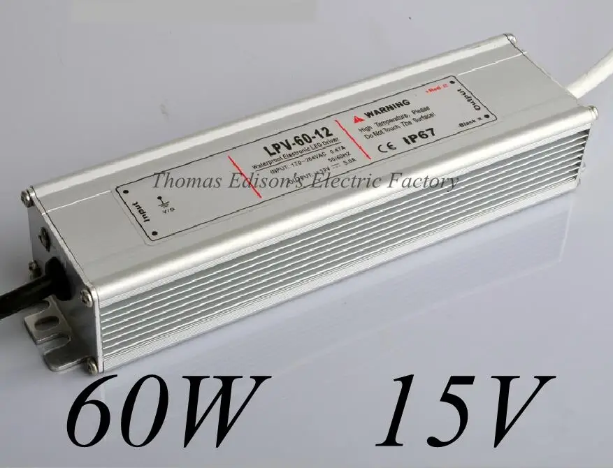 

DIANQI waterproof power supply 60w 15v power suply AC90-250V TO 15V DC 4A LED Waterproof Light Power adapter supply
