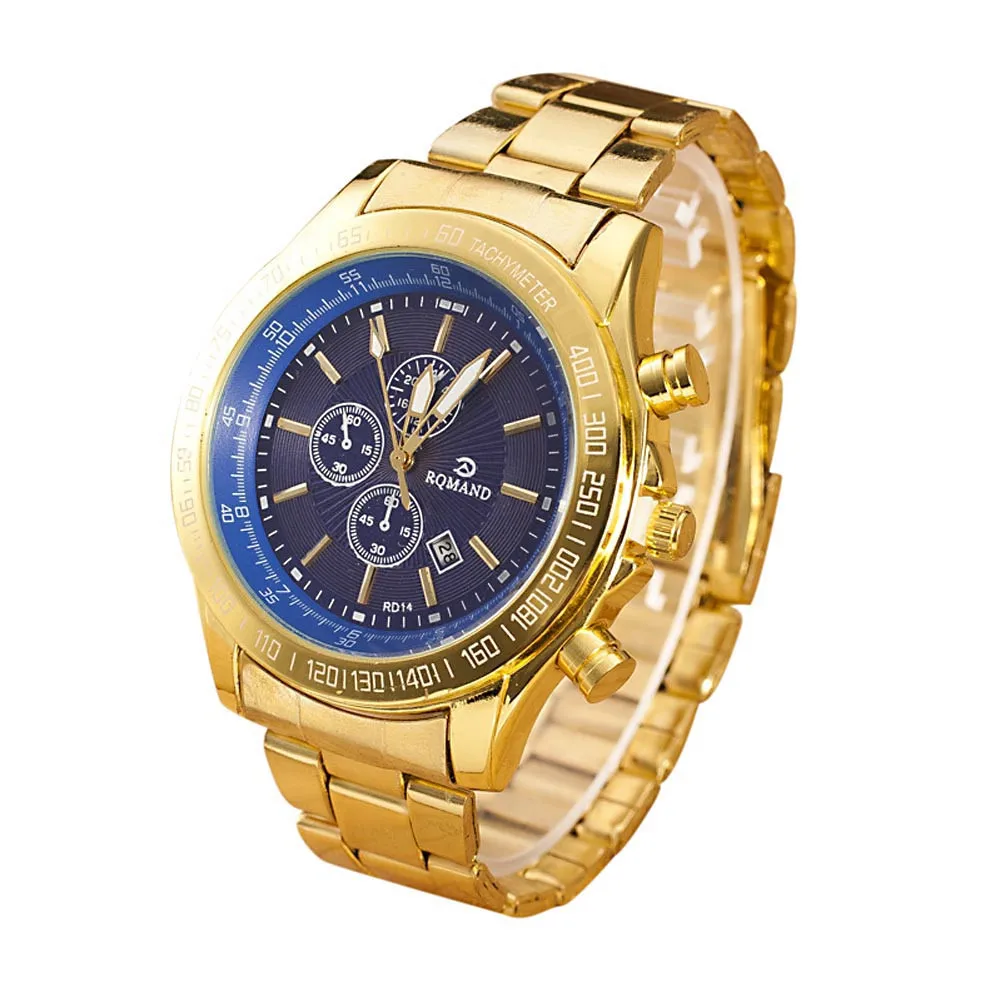 Мужские классические золотые кварцевые аналоговые часы Роскошные модные спортивные наручные часы из нержавеющей стали мужские часы Relogio Masculino A4 - Цвет: B