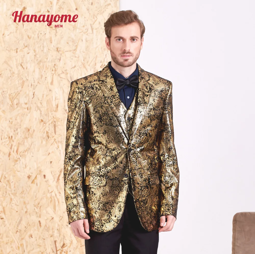 

Hanayome Men's 3 Piece Suits 2018 Shining Golden Floral Slim FIT Suit Formal Business Blazer Suit &Trousers with Waistcoat SI105