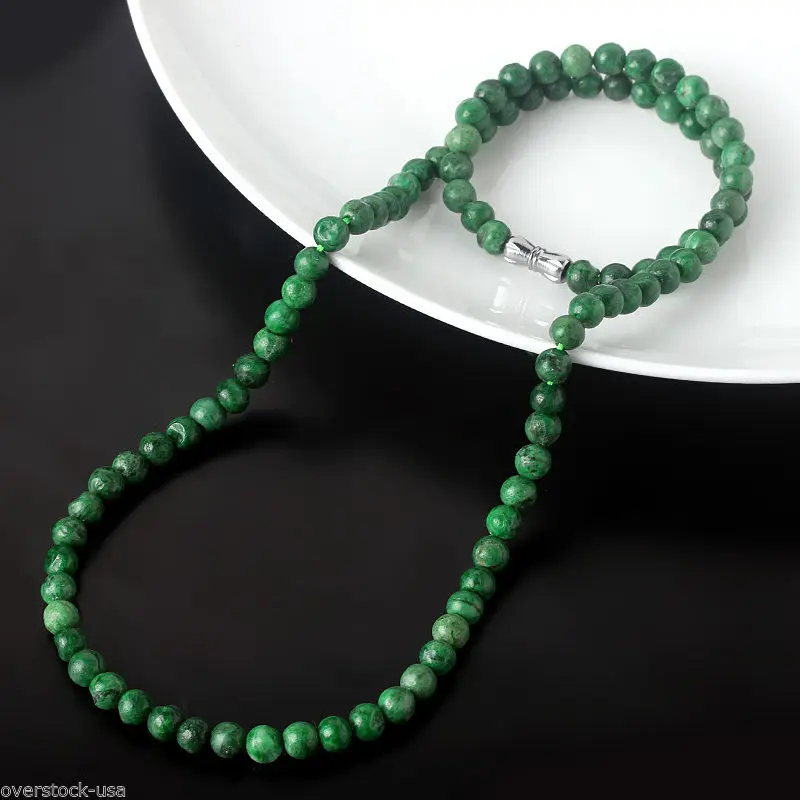 

CERTIFIED GRADE A Dark Green Jade Jadeite 5mm Beads Necklace / 20inch