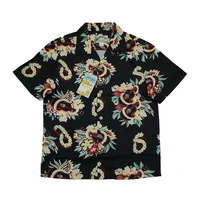 BOB DONG Steampunk Guitar Floral Print Casual Hawaiian Shirts Reggae Aloha Black 1