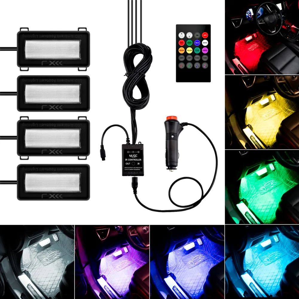 8 Color LED Car Interior Lighting Kit car styling interior decoration