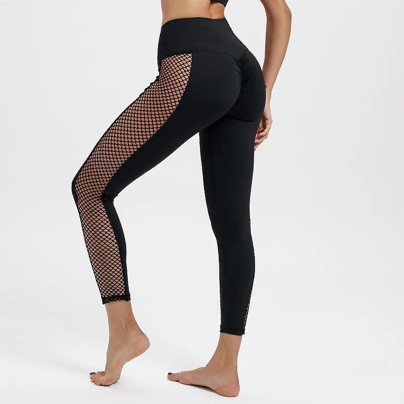 Для женщин широкий высокая талия леггинсы для фитнес Push Up штаны с сеточкой и лоскутным принтом Модные женские черные тренировки Femme Xlarge