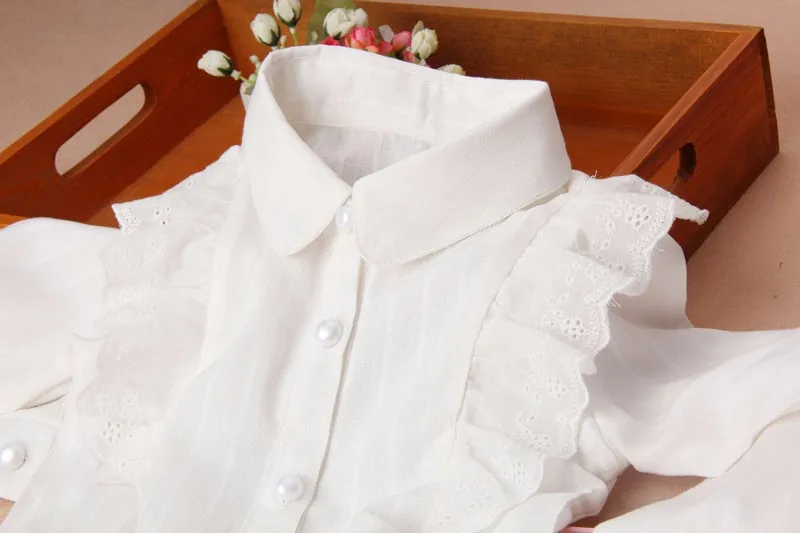 Осенняя одежда белая хлопчатобумажная кружевная блузка для девочек-подростков от 2 до 15 лет осенняя одежда рубашка с длинными рукавами для школьниц детские блузки JW0765