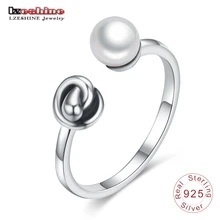 LZESHINE 925 Sterling Silver Pearl Rings Adjustable Size Vintage Finger Ring for Women Wedding Party Silver Jewelry Accessories