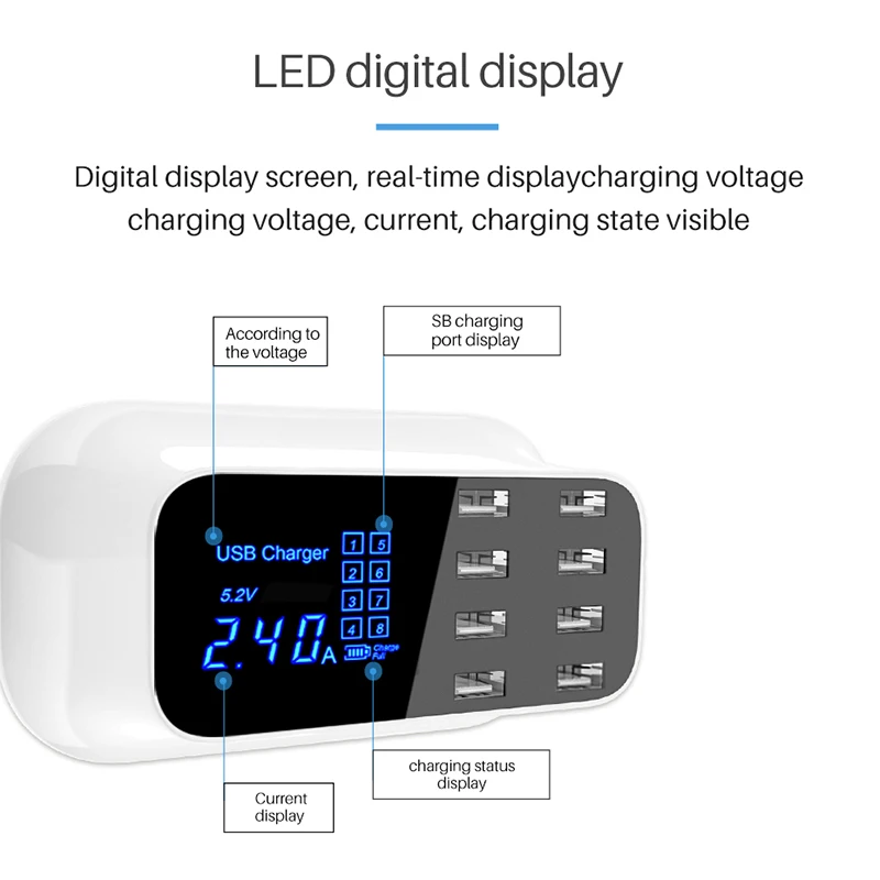 universal smart usb fast charger for Samsung galaxy Xiaomi wall adapter charging station HUB Led display desktop power socket universal smart usb fast charger for Samsung galaxy Xiaomi wall adapter charging station HUB Led display desktop power socket