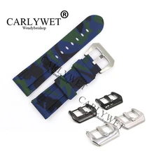 CARLYWET 24mm Wholesale Camo Blue Waterproof Silicone Rubber Replacement Wrist Watch Band Strap Belt With Buckle men silicone rubber wrist watch strap band waterproof with deployment clasp red orange blue coffee