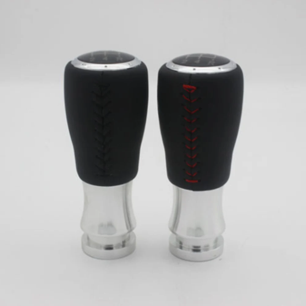 Universal Red Black Stitched Leather Car Gear Shift Knob Shifter Lever