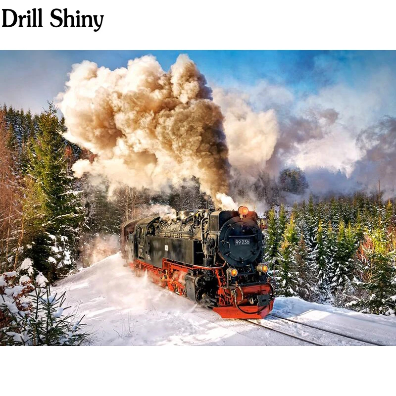 5D DIY Diamond Embroidery train in the snow Painting Cross Stitch full Square Rhinestone Mosaic home decoration fc1218 | Дом и сад