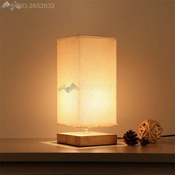 

JW Korea Style Wood Table Lamp Fabric Lampshade Desk Light for Bedroom Bedside Study Room Fixture Lampada Luminarias Decoration