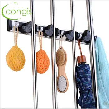 

Congis Mop Holder Powerful Wall Mounted Kitchen Bathroom Mop Hook Rack Clean Cloth Umbrella Organization Shelf Storage Tool