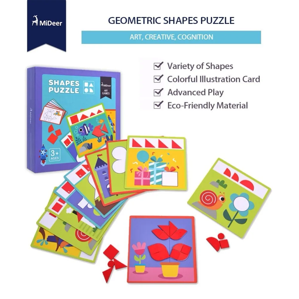 

MiDeer Kids Wooden Discover Shapes Jigsaw Puzzle 36PCS Educational Toys for Children Girls Boys Birthday Gift