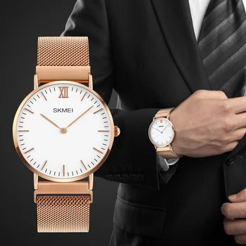 

Skmei Golden Watches Men Quartz Fashion Casual Watch Full Steel Women Lover Couple Ultra Thin Waterproof Wristwatches