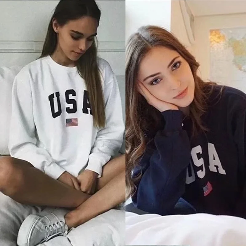 ZOGAA Girls Autumn Winter USA Letter Printing Round Collar Loose Long Sleeve Clothes Womens Tops Hoodies Thin Pullover ZOGAA Girls Autumn Winter USA Letter Printing Round Collar Loose Long Sleeve Clothes Womens Tops Hoodies Thin Pullover