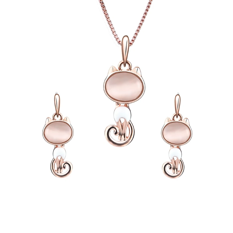 

Angelady Luxury Cartoon Cats Pendant Cartoon Pendant 1 Set Necklace Earrings Bride Wedding Women Jewelry