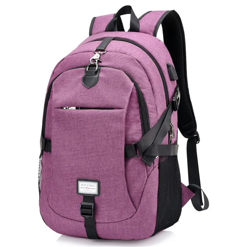 Новинка, Мужской многофункциональный рюкзак Оксфорд с зарядкой через USB, школьный рюкзак для колледжа, студентов, сумки для подростков, рюкзаки для ноутбука - Цвет: purple