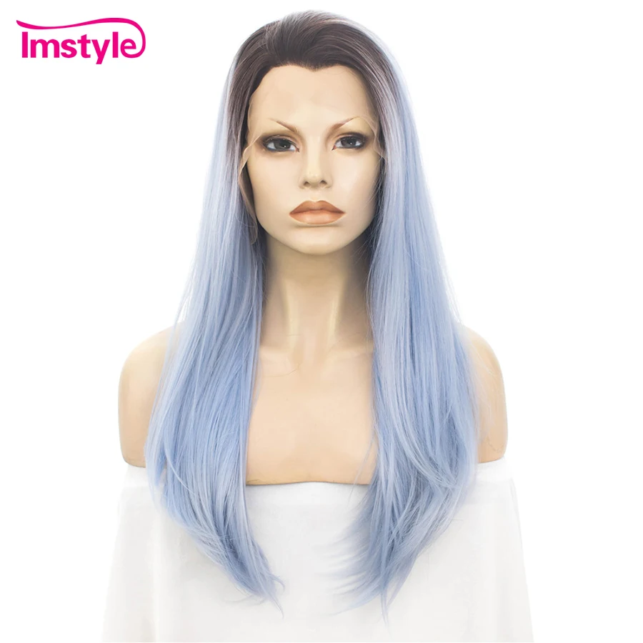

Imstyle Ombre Blue Wigs Lace Front Wigs Long Straight Synthetic Hair Wig For Women Heat Resistant Fiber Glueless Cosplay Wig