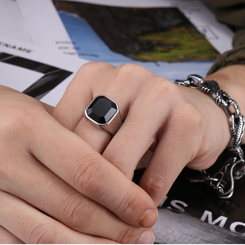YaHui мужские кольца из нержавеющей стали высокого качества простые каменные кольца с большими камнями ювелирные аксессуары Ювелирные изделия Подарки для мужчин