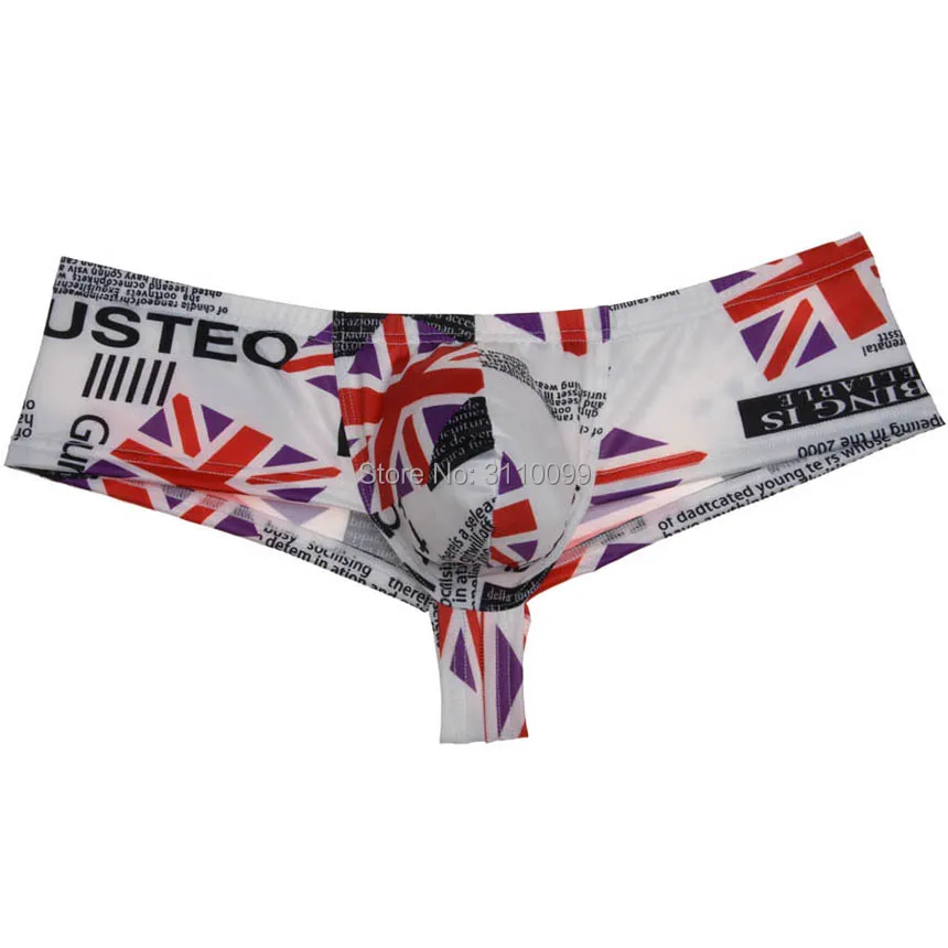 Men's Small boxers Reduce the fabric Cheeky Underpants Bikini Shorts Underwear - Цвет: Flag