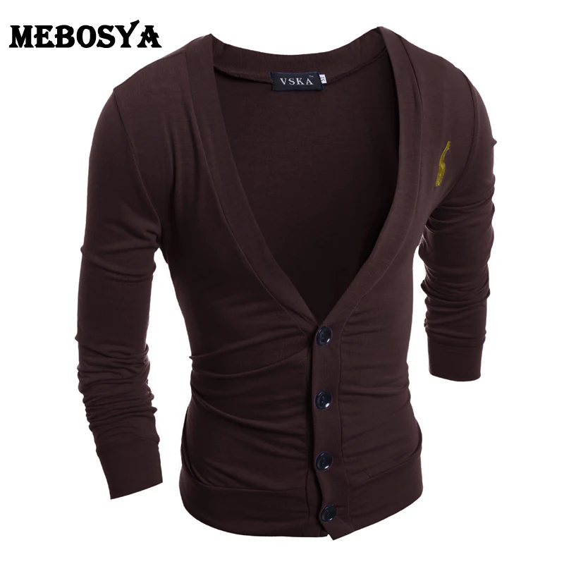 2016 Solid Color Deep V Neckline Men Cardigan New Men Spring Slim fit