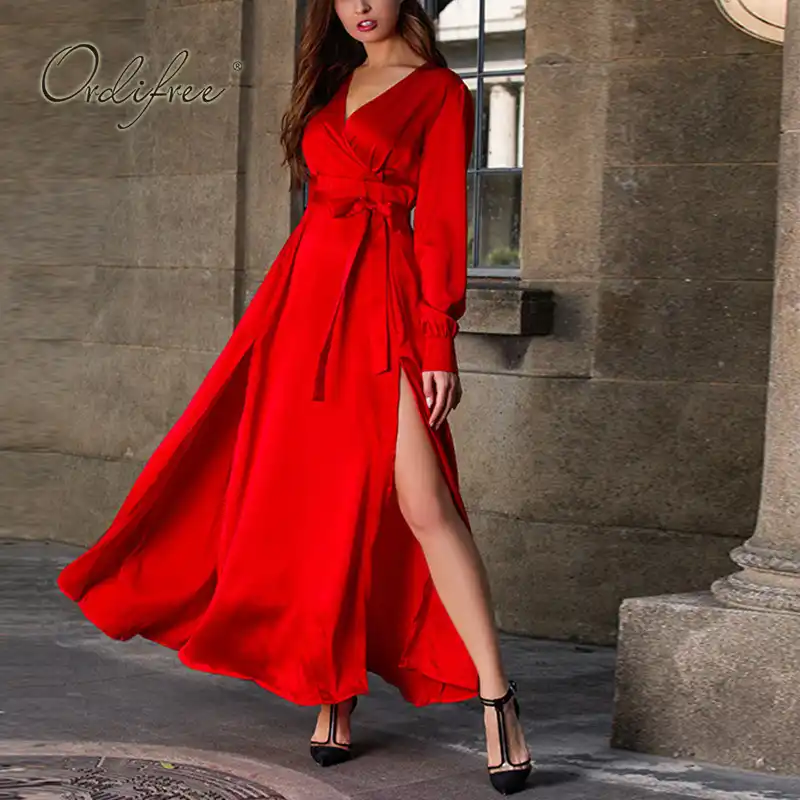 long sleeve silk dress floor length