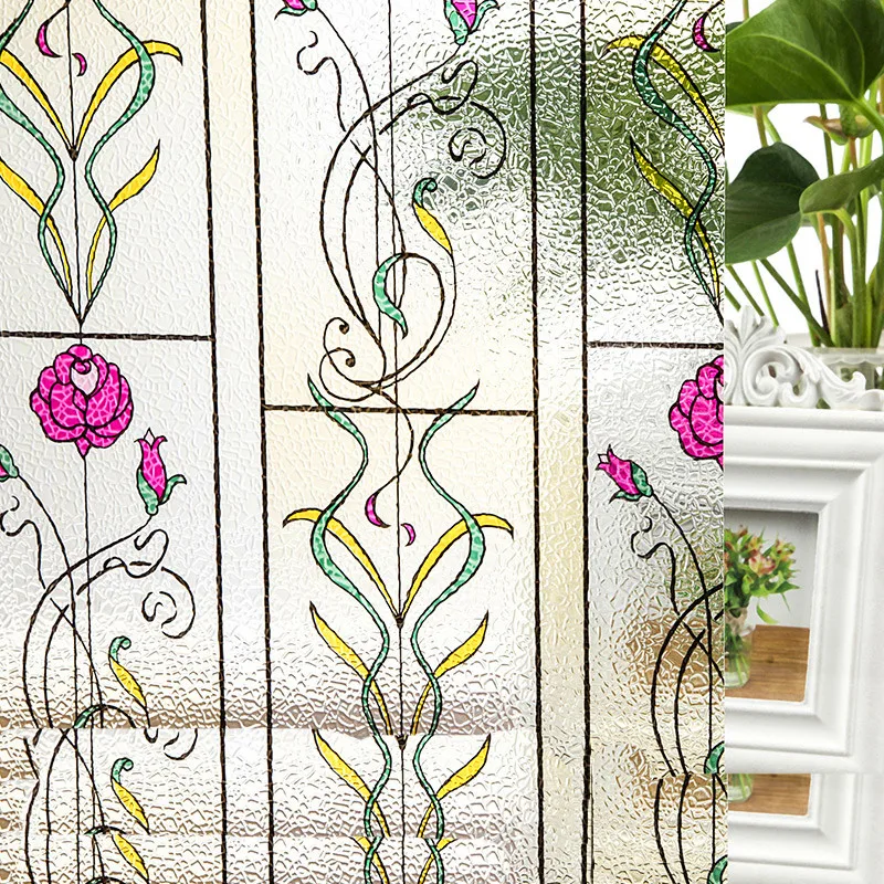 

30/45/40/50/60*100cm Opaque Color Rose Frosted decorative Window Films Vinyl Static Cling Self adhesive Privacy Glass Stickers
