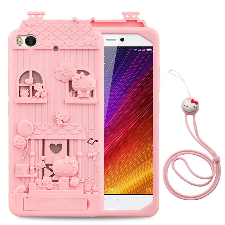 For Xiaomi mi5s mi 5s mi5s 5.15" 3D Cartoon Fabitoo Hello Kitty Phone Case Soft Silicone Rubber Back Cover With Lanyard