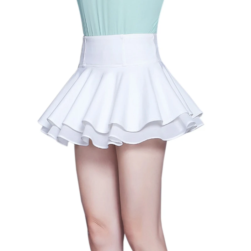 Для женщин шифон-line мини-юбки для фигурного катания эластичный пояс плиссированная сборками короткая юбка - Цвет: Белый