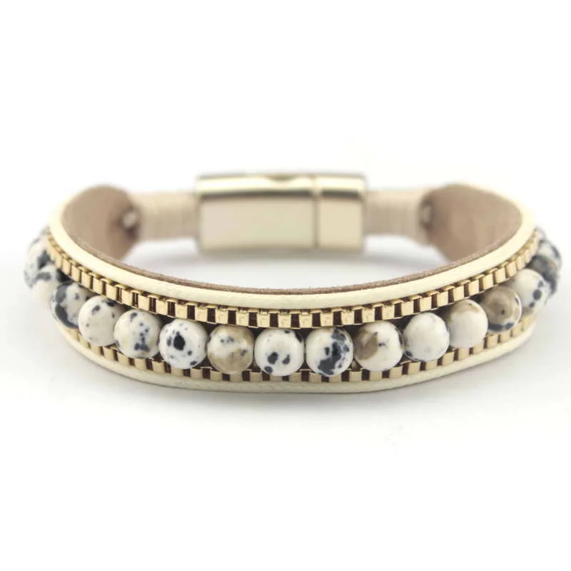 

2018 Silver Magnetic Natural Stone Bracelets for Women Hand-woven Leather Bracelets & Bangles Chakra Jewelry Pulsera Wholesale
