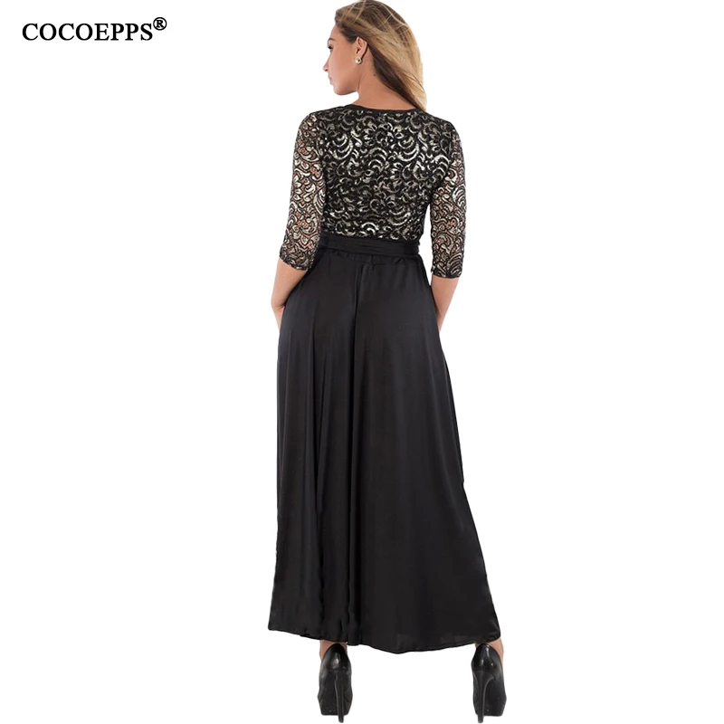 Женское длинное платье макси, Осень-зима 5XL 6XL, большой размер s, кружевное лоскутное платье, сексуальные вечерние платья, черная одежда больших размеров