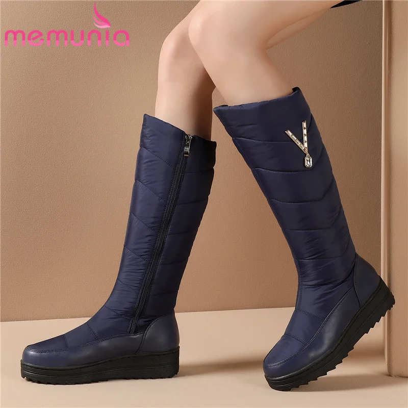 Online MEMUNIA 2020 nueva llegada botas de nieve zapatos de mujer de piel gruesa botas de invierno con cremallera de goma antideslizante inferior medio botas de mujer