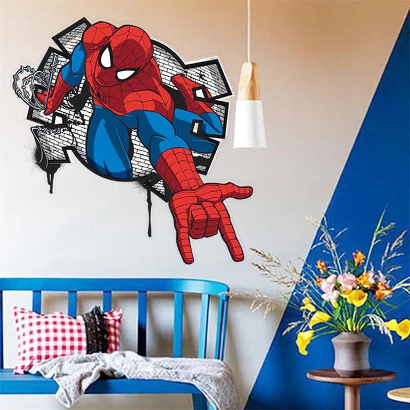 3D Spiderman Wall Stickers For Kids Rooms Boys Bedroom Home Decoration