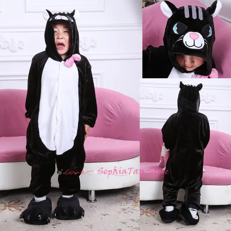 Аниме Черная кошка детские для малышей ползунки животных Onesie Детские пижамы