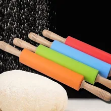 Торт Помадка паста палка скалка для теста формочка приспособления для выпекания антипригарная силиконовая розовая с деревянной ручкой тесто ролик