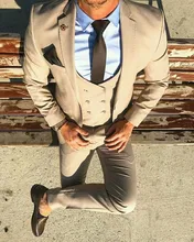 Latest Coat Pant Designs Beige Double Breasted Casual Men Suit Slim Fit 3 Piece Tuxedo Custom Prom Party Blazer Terno Masculino