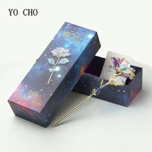 Yo cho Drop Shipping 24K foliowane złoto róża kwiaty Glaxy Box dekoracje ślubne walentynki kreatywny prezent Golden Rainbow Rose(China)