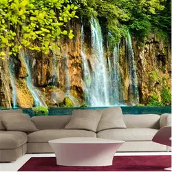 Пользовательские фотообои wallpaper-3d Роскошные качества HD первобытном лесу пейзаж водопад Клифф Украшенные большие настенные mural-3d