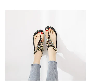

Sandals 2019 New Summer Student Fairy Wave West Mia Water drill with toe Roman flat sole shoes