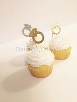 

Glitter ring Cupcake Toppers Bachelorette wedding bridal Shower birthday tea party treat food picks decoration